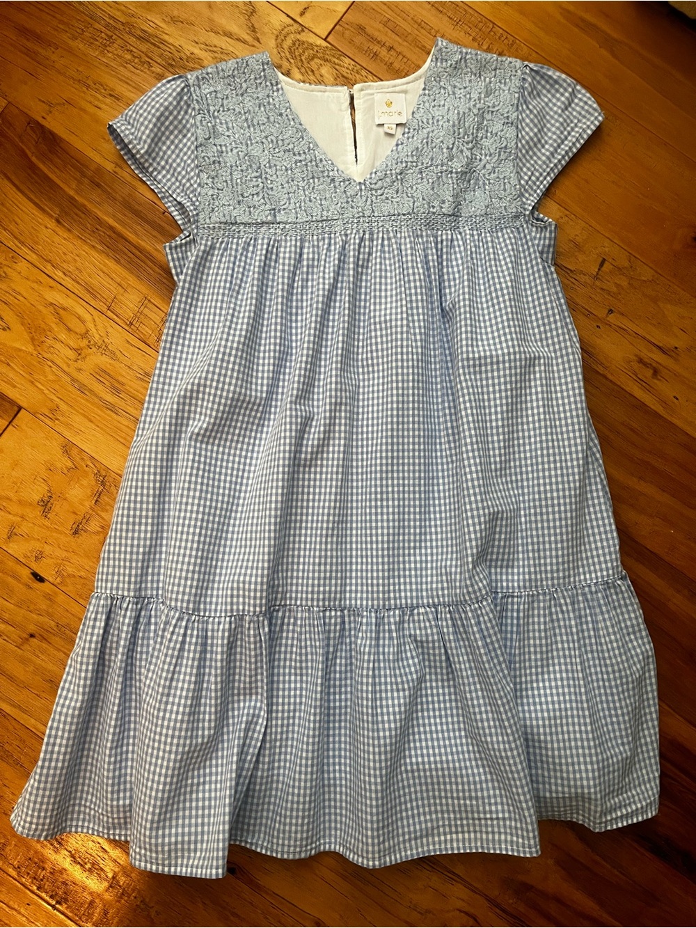 Jmarie Light Blue Gingham Smocked Bodice Dress